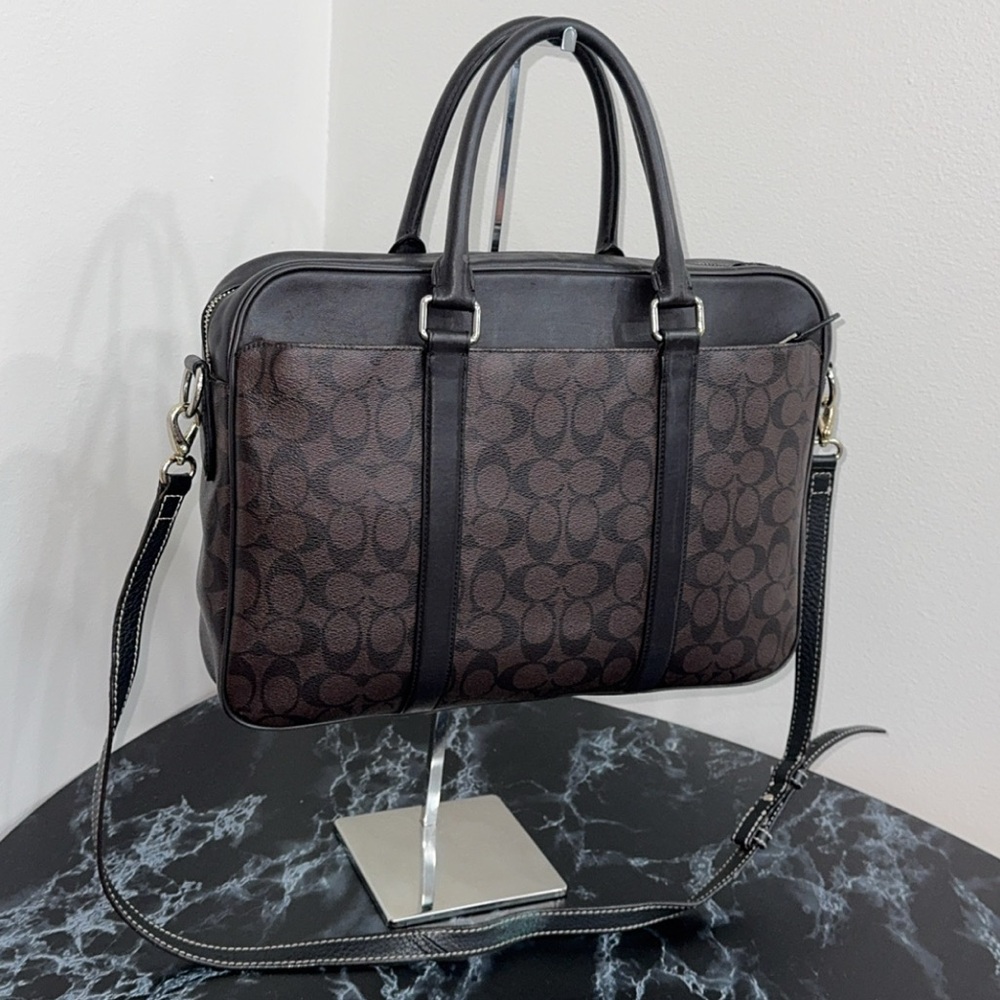 COACH Laptop iPad Bag Perry Slim Brief Case Men / Women Brown Canvas AUTHENTIC - Picture 2 of 16